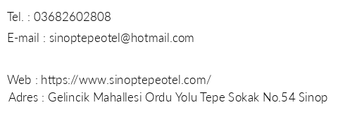 Sinop Tepe Otel telefon numaralar, faks, e-mail, posta adresi ve iletiim bilgileri